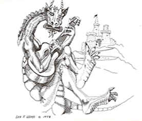 dragon playing guitar and harmonica